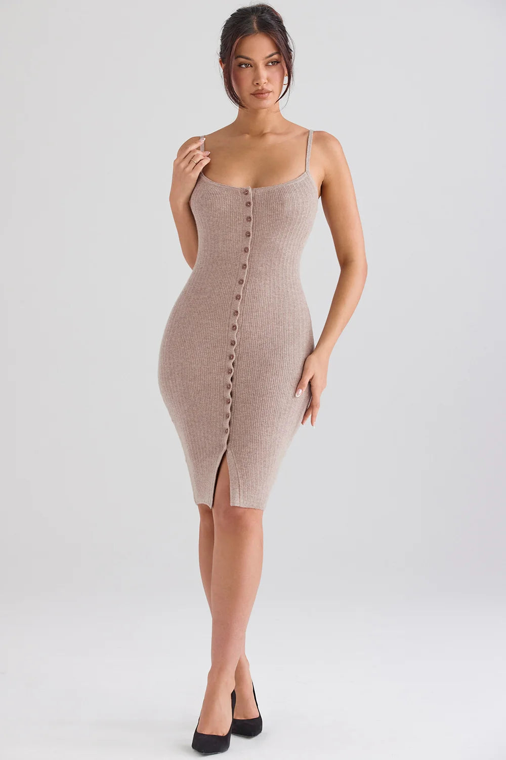 beige cashmere knit midi dress - sale