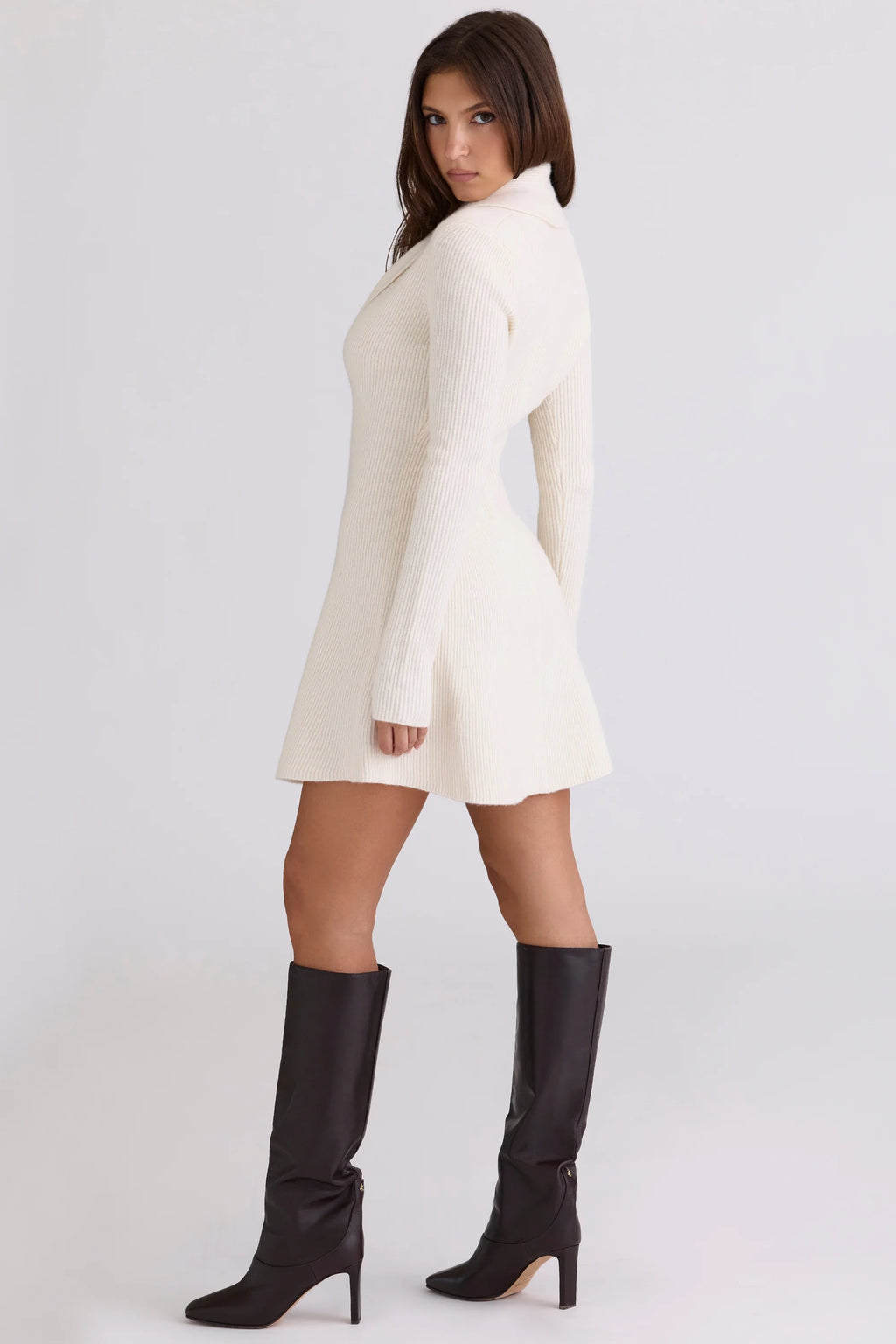cream asymmetric skater mini dress