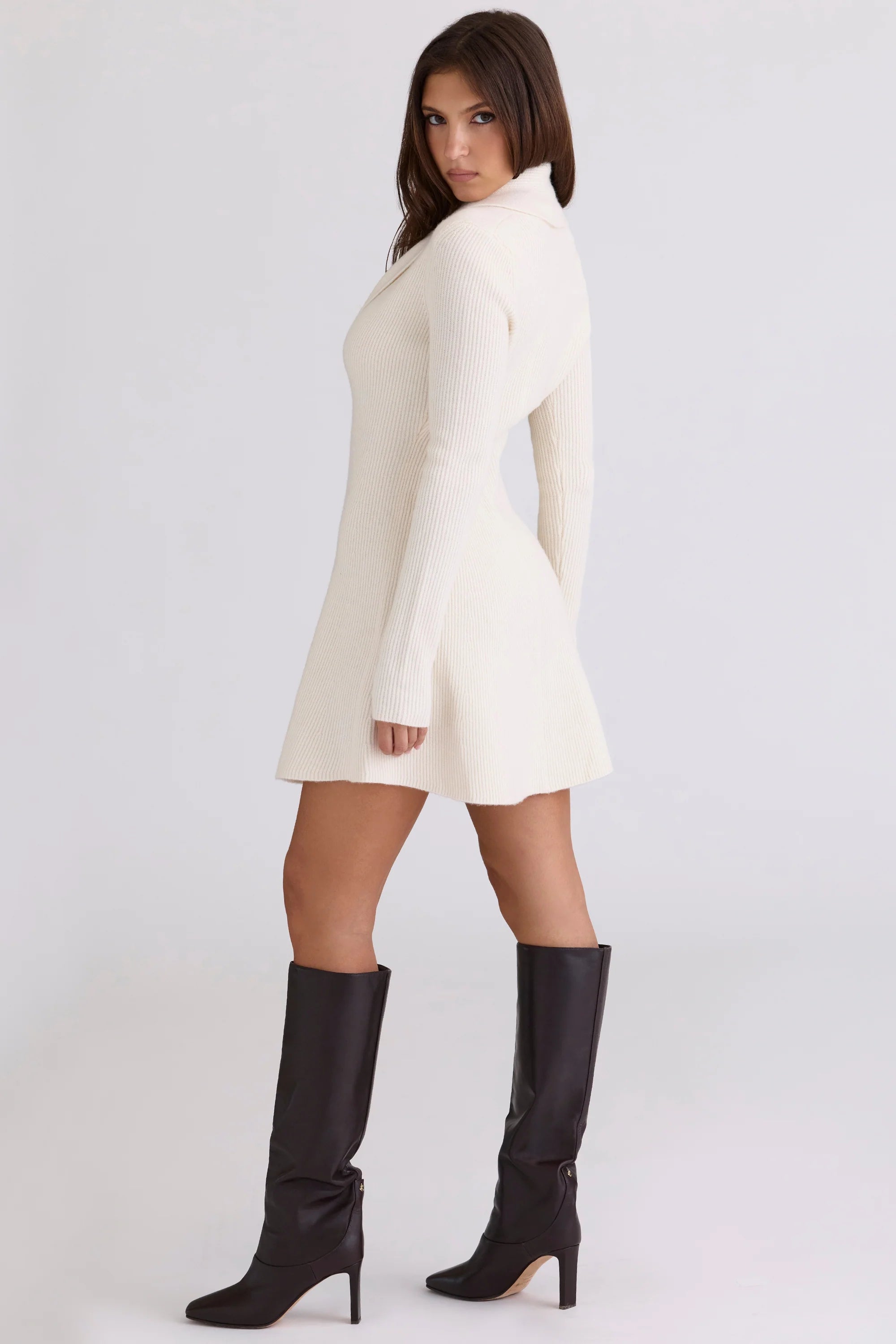cream asymmetric skater mini dress
