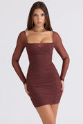 mocha mesh long sleeve mini dress