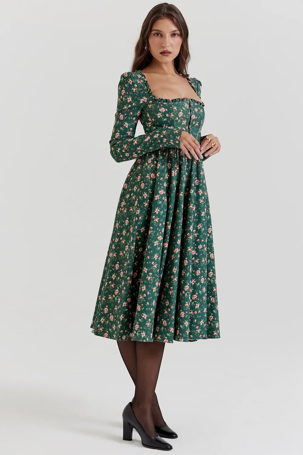 green floral print midi dress