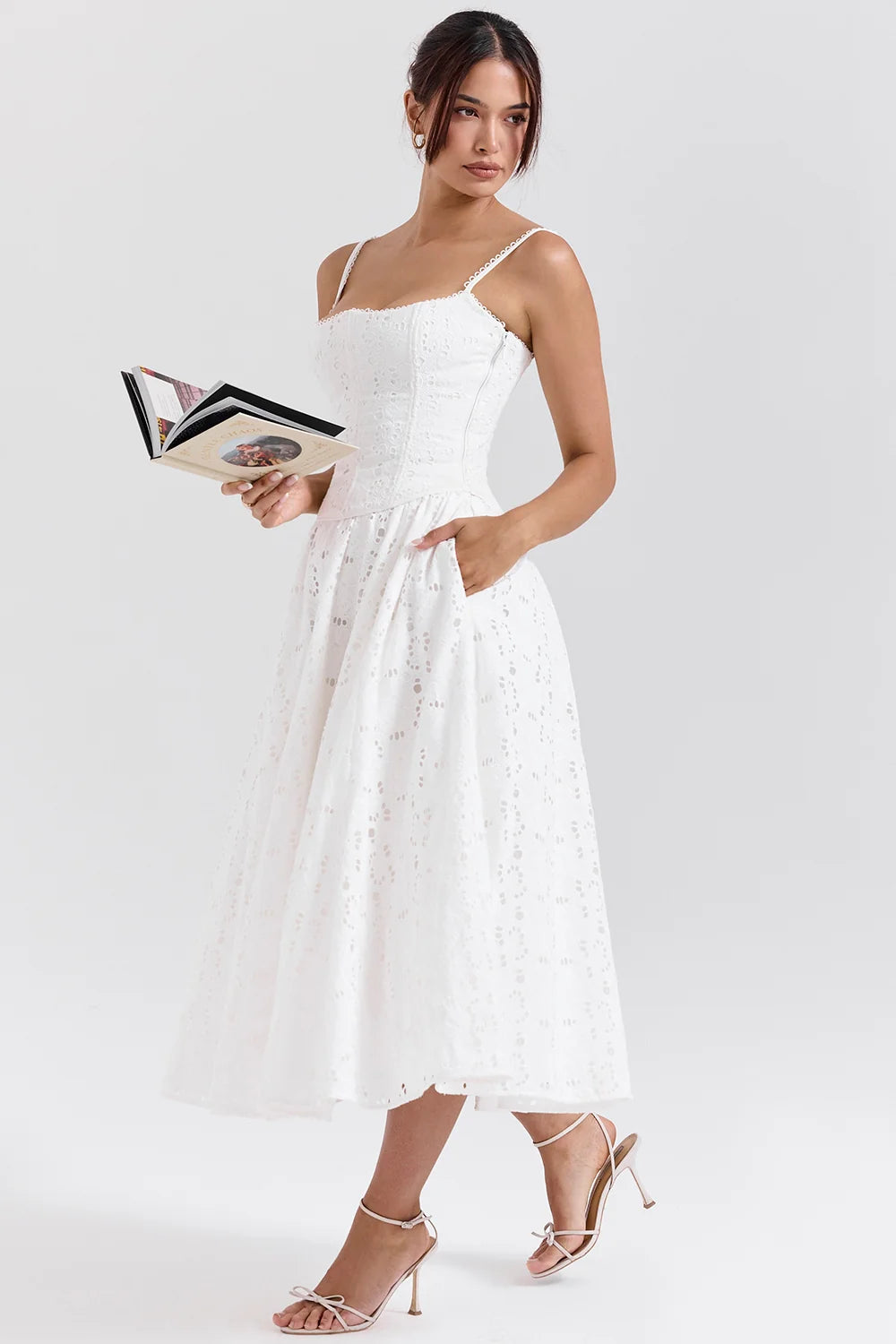 white broderie anglais midi skirt