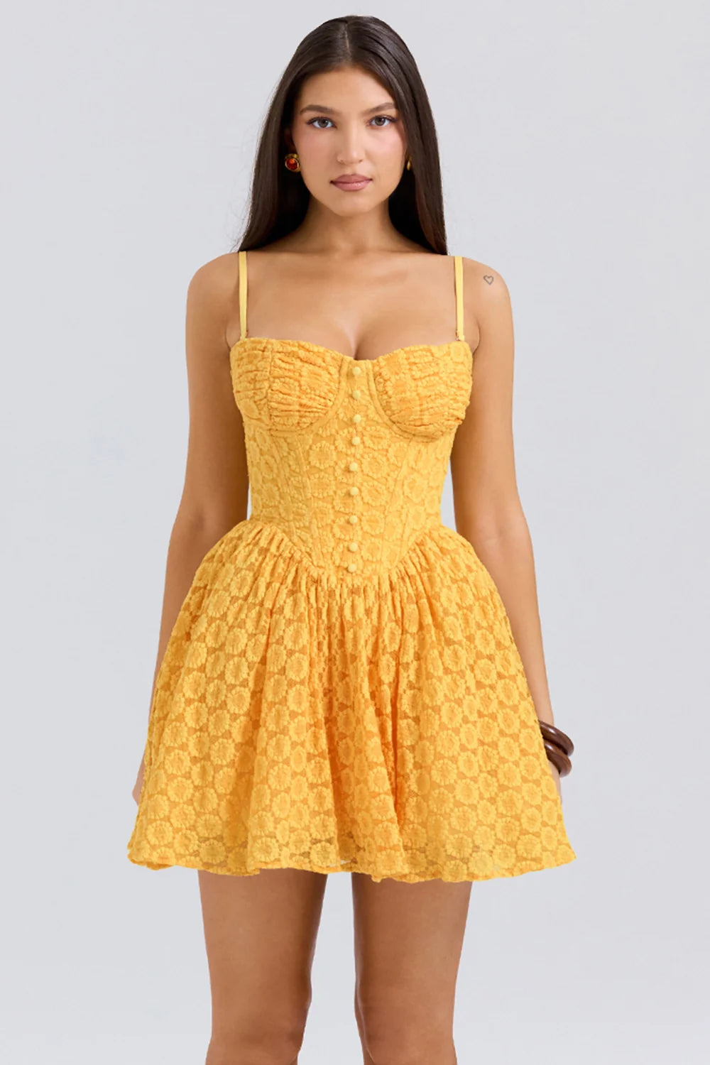 apricot lace corset mini dress