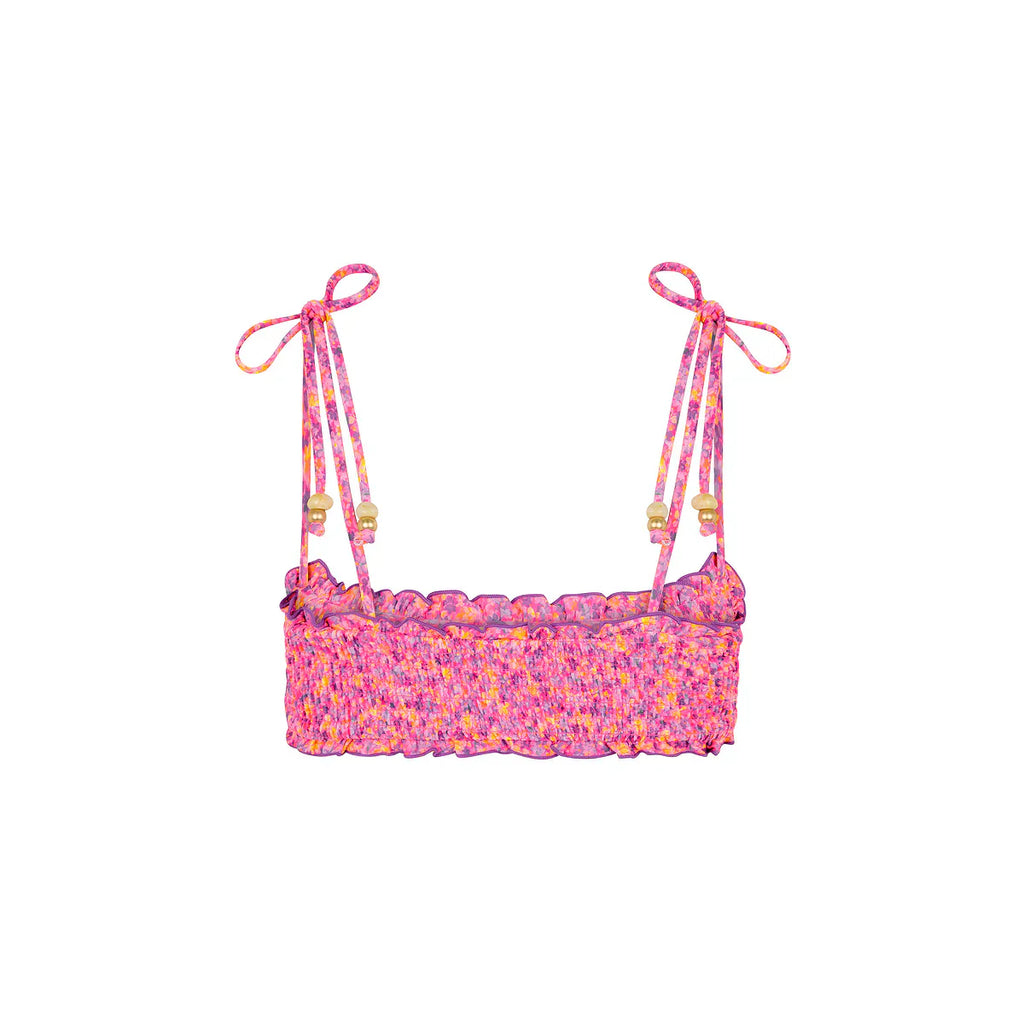 Shirred Crop Tie Bikini Top - Gelato Bloom