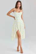 lemon floral print georgette midi dress