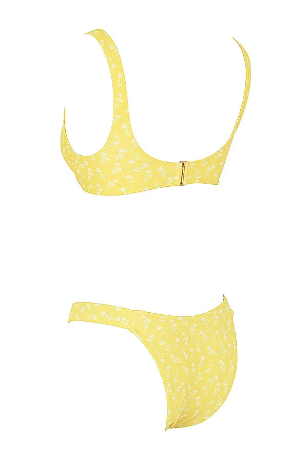 yellow white floral print bikini