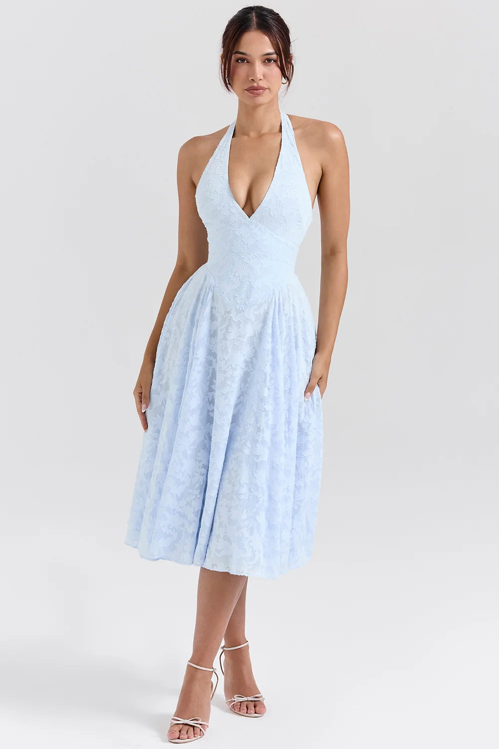 bluebell floral jacquard halter midi dress