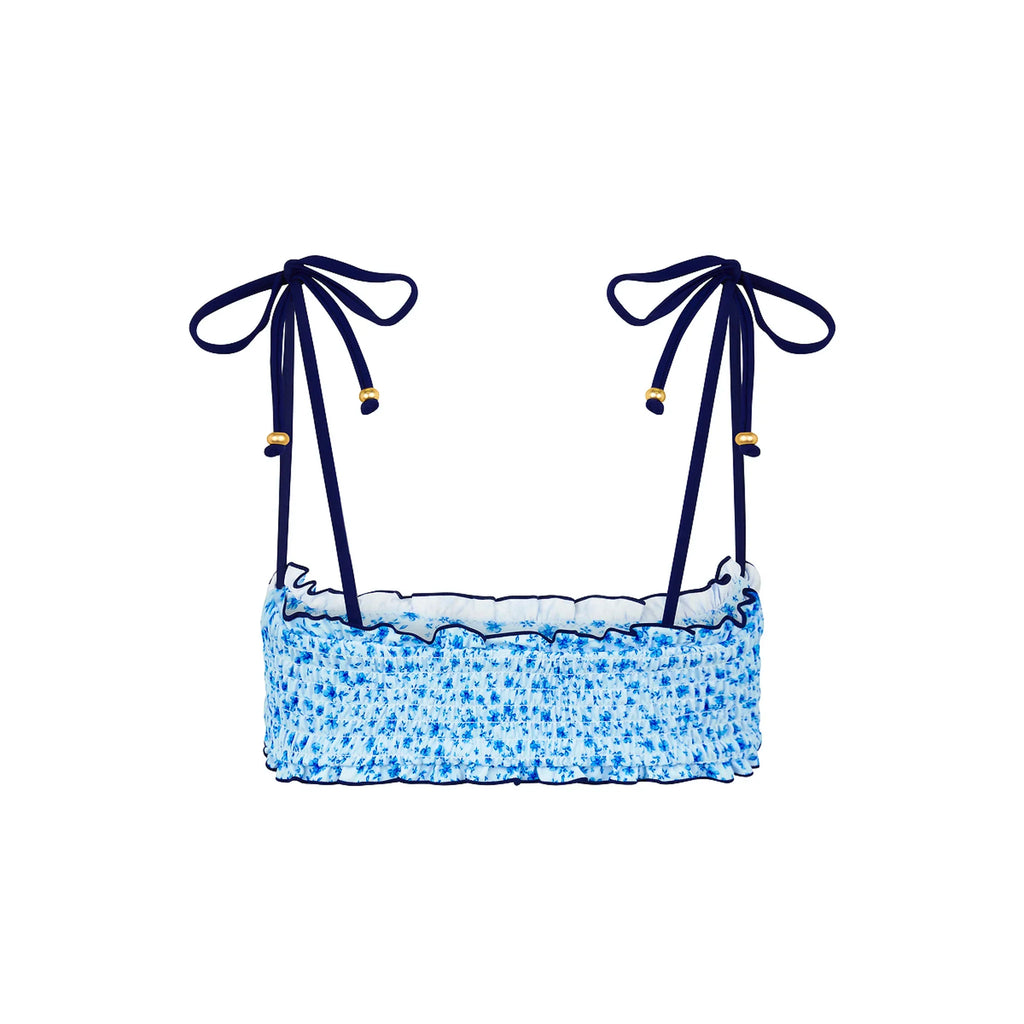Shirred Crop Tie Bikini Top - Dream Flower