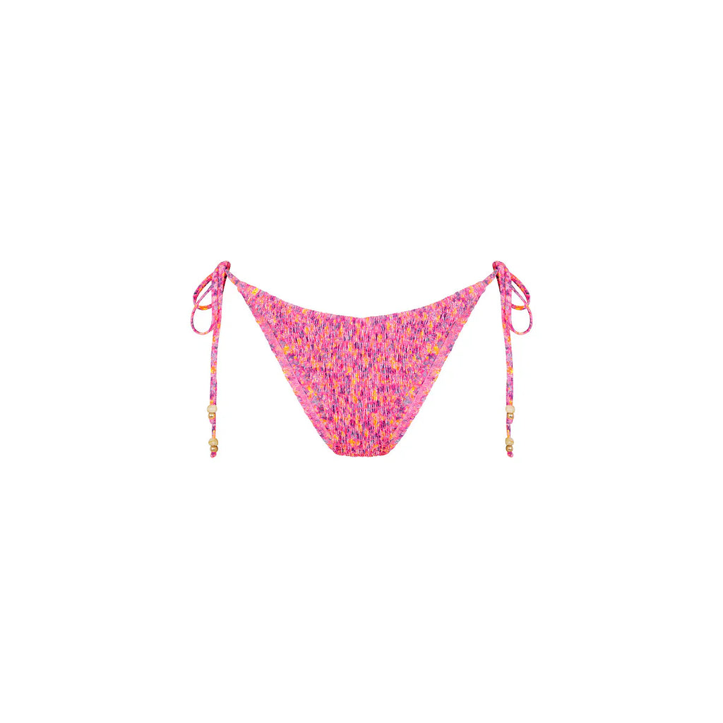 Shirred Dipped Cheeky Tie Bikini Bottom - Gelato Bloom
