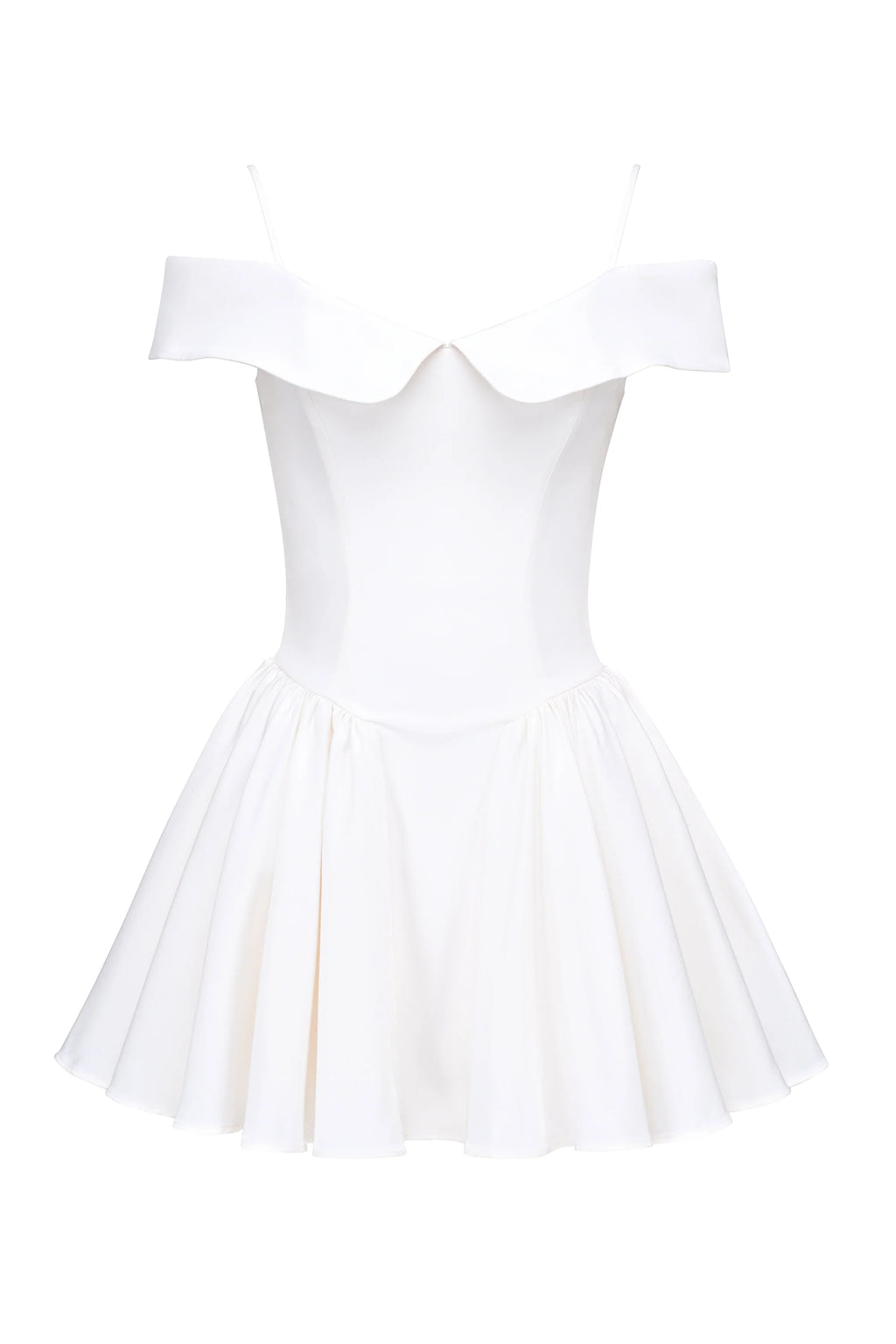 white twill off shoulder mini dress
