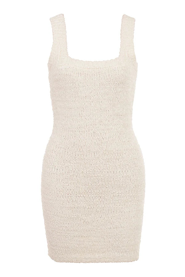cream chenille knit mini dress