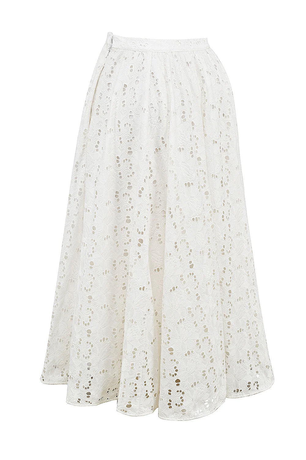 white broderie anglais midi skirt