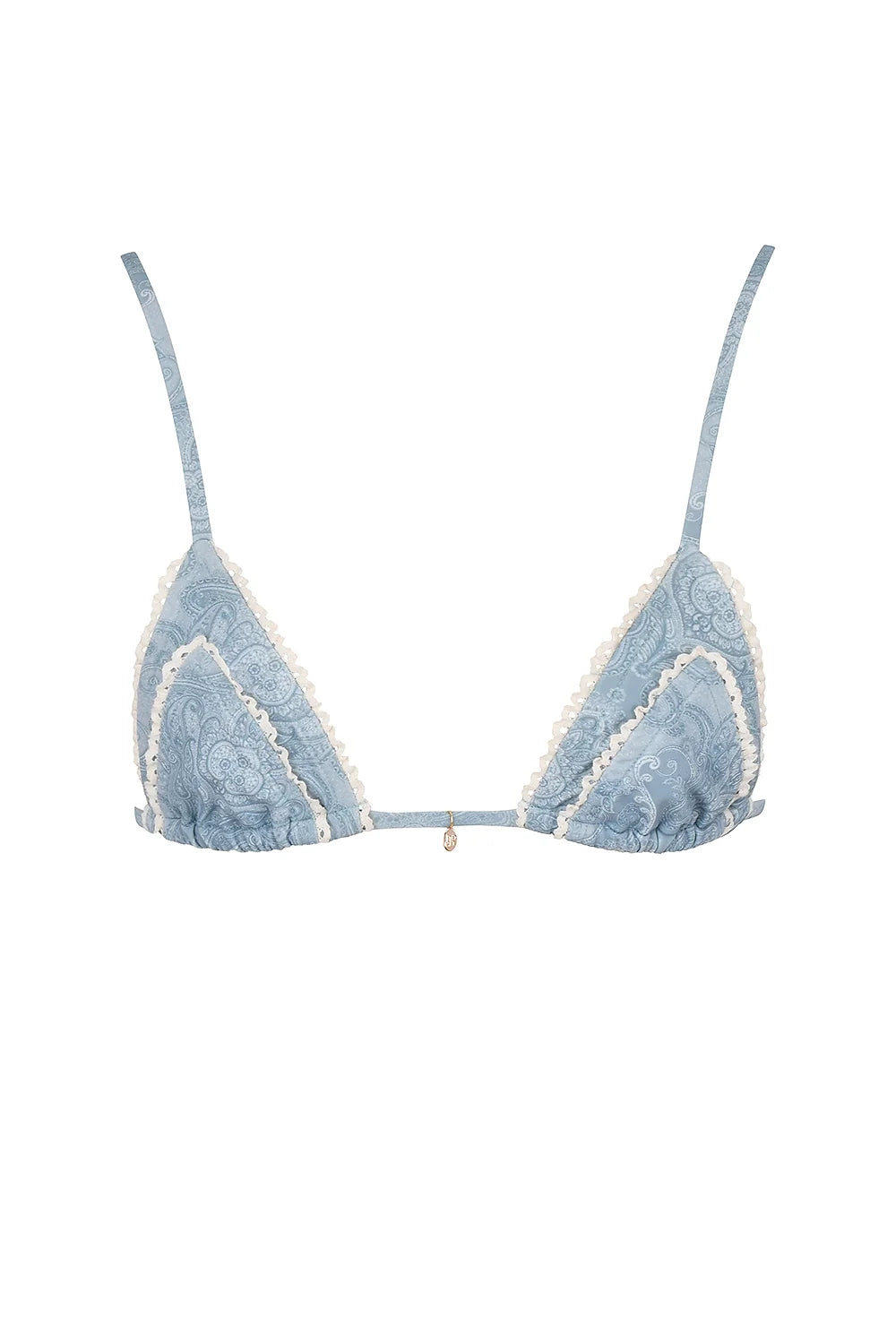 blue paisley ruffle trim bikini top