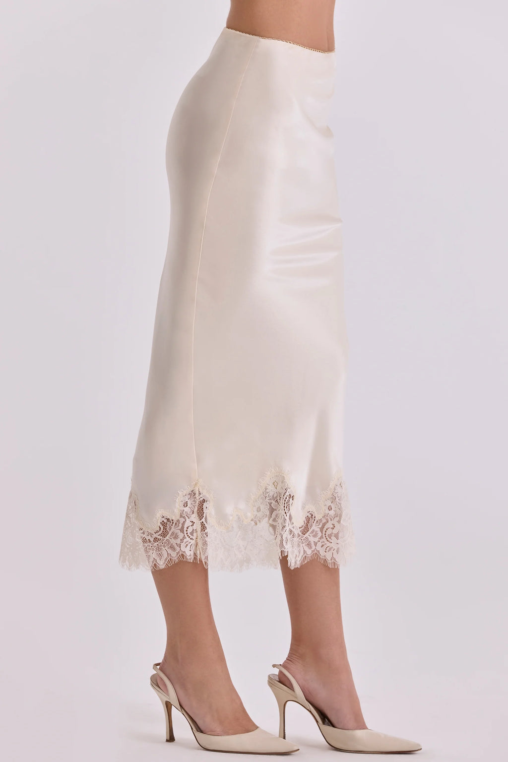 vintage ivory satin + lace midi skirt