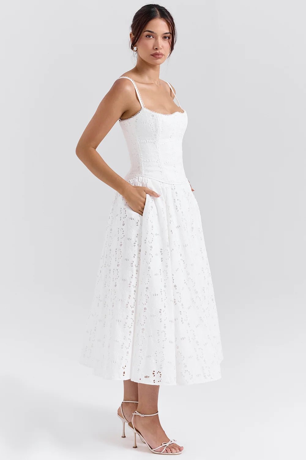white broderie anglais midi skirt