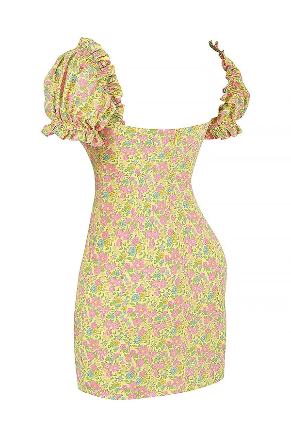 vintage floral puff sleeve mini dress