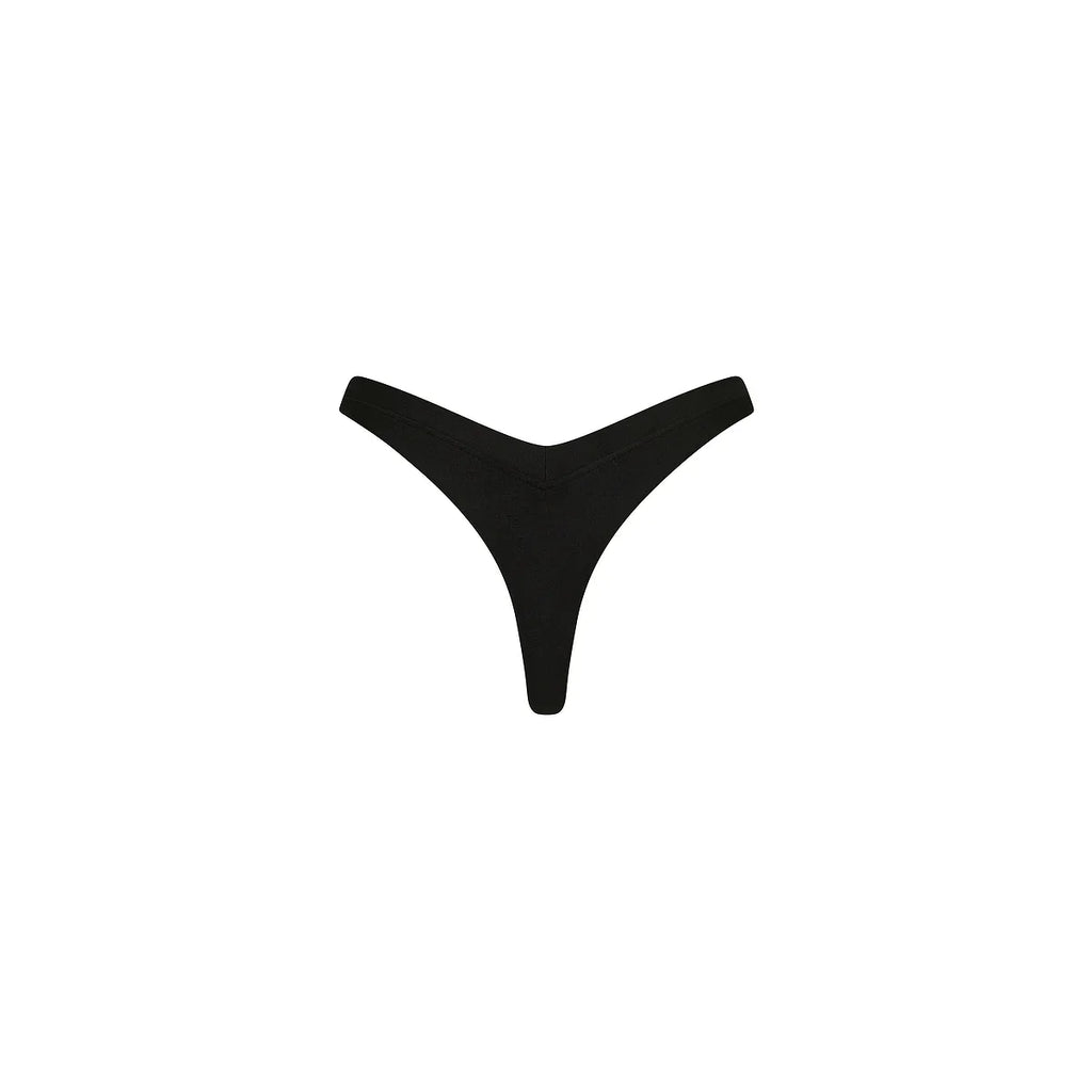 Wide Bind High Leg Thong Bikini Bottom - Twilight Black