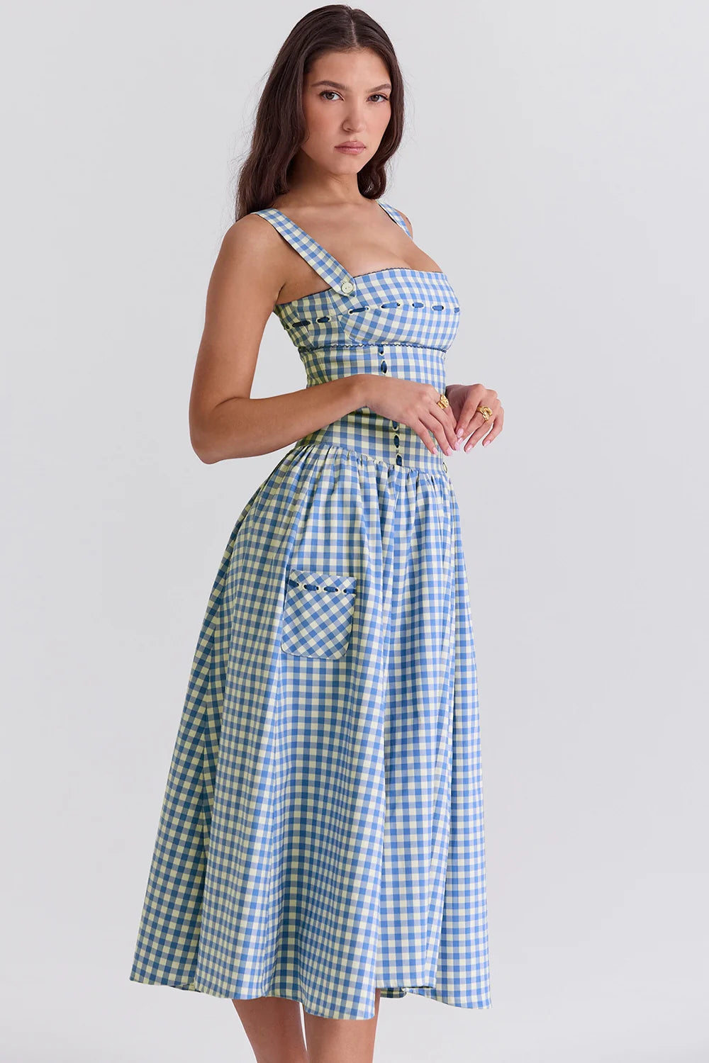 regatta blue gingham midi sundress