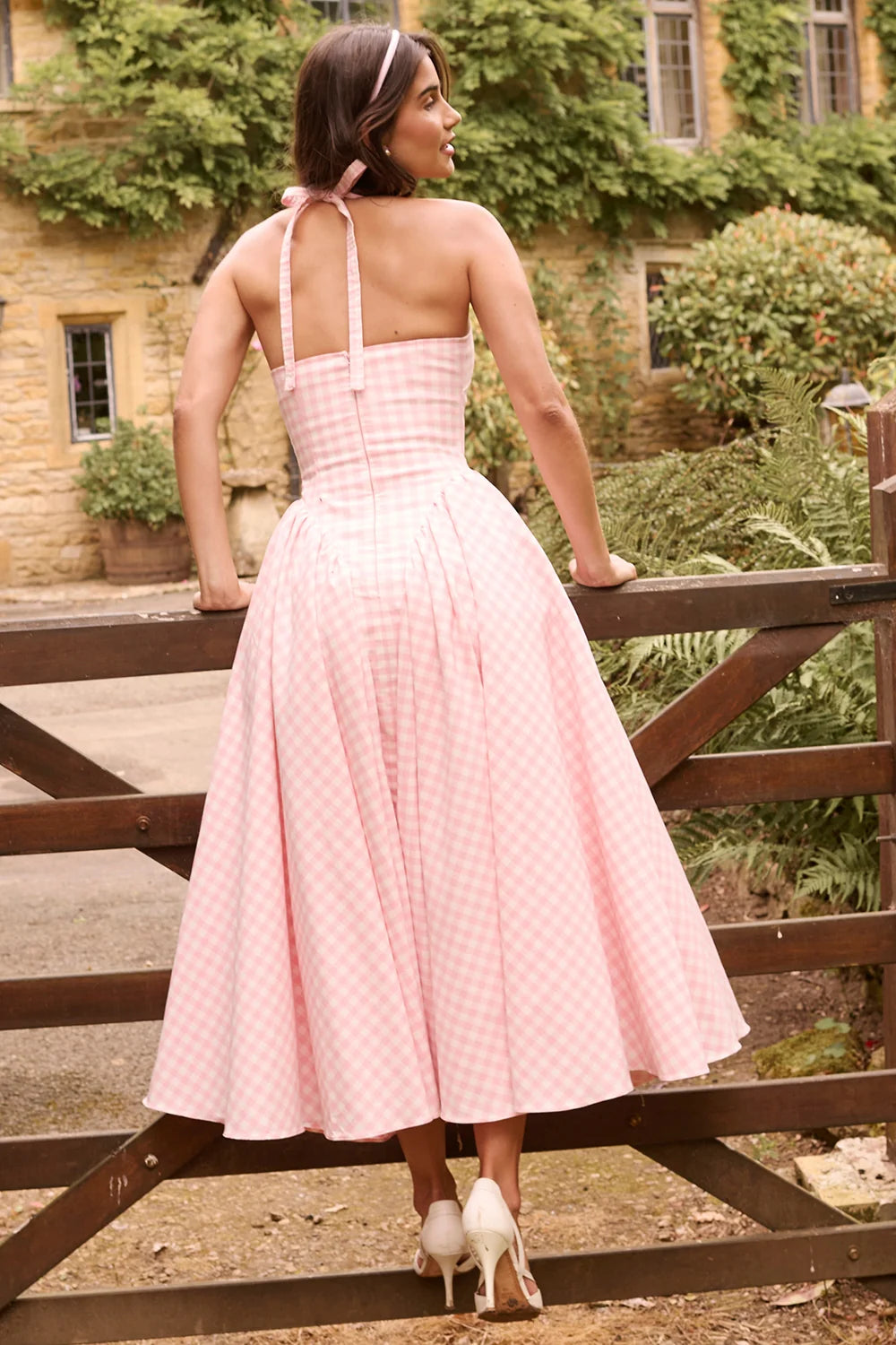 strawberry shortcake gingham halter midi sundress