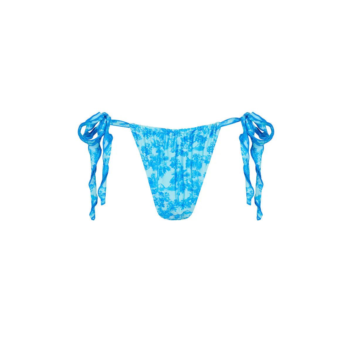 Lettuce Tie Ruched Thong Bikini Bottom - Ocean Paradise