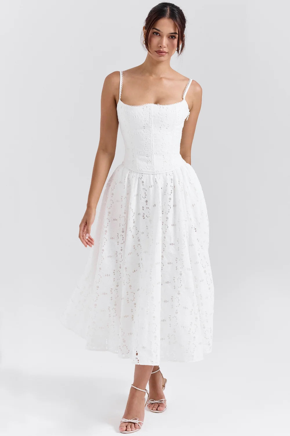 white broderie anglais midi skirt
