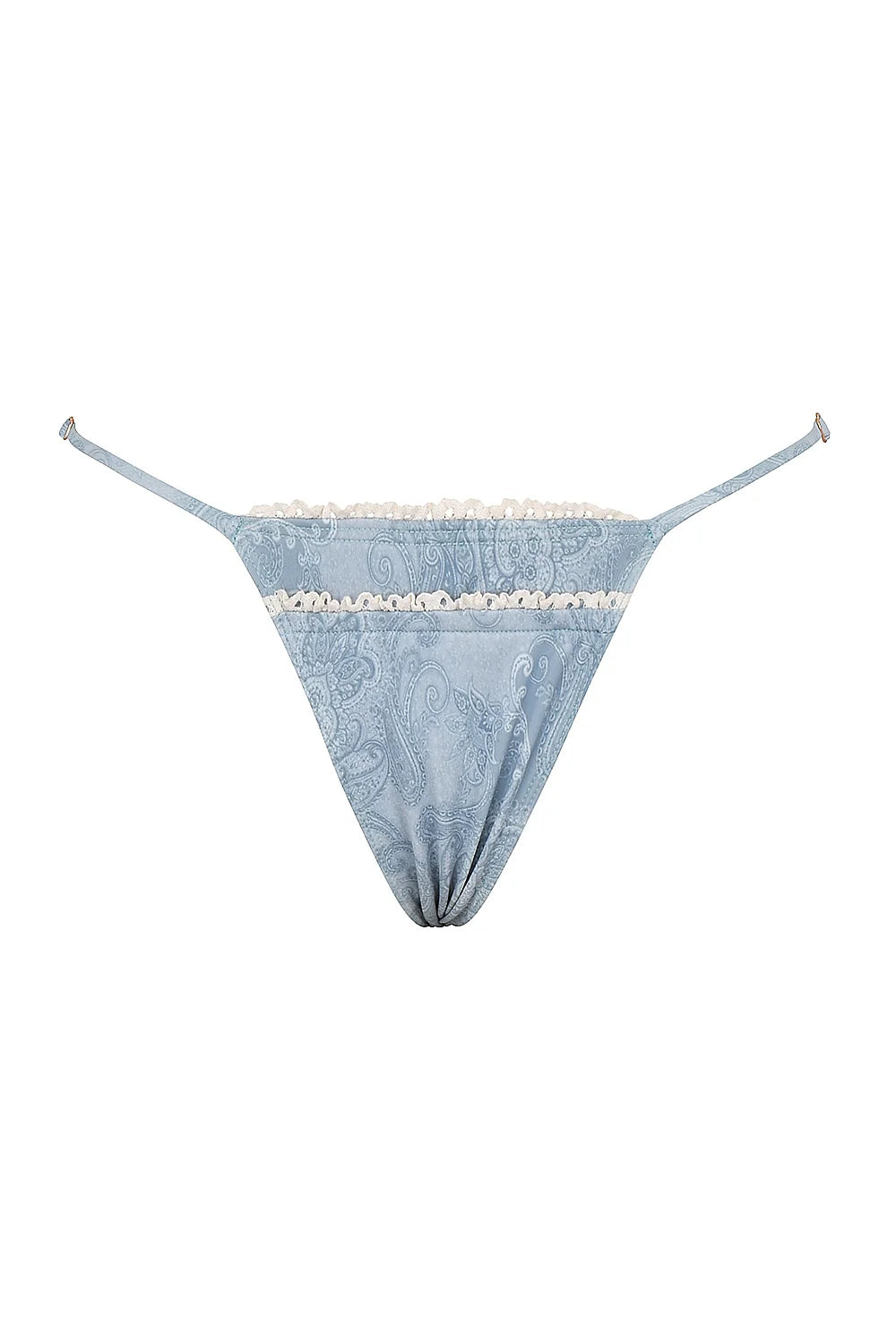 blue paisley ruffle trim bikini bottom