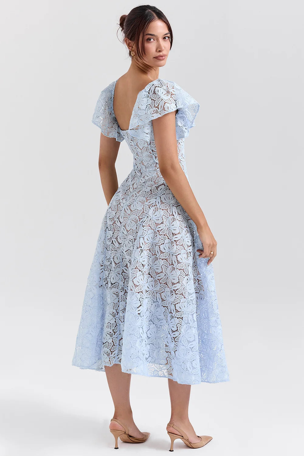 bluebell floral lace midi dress