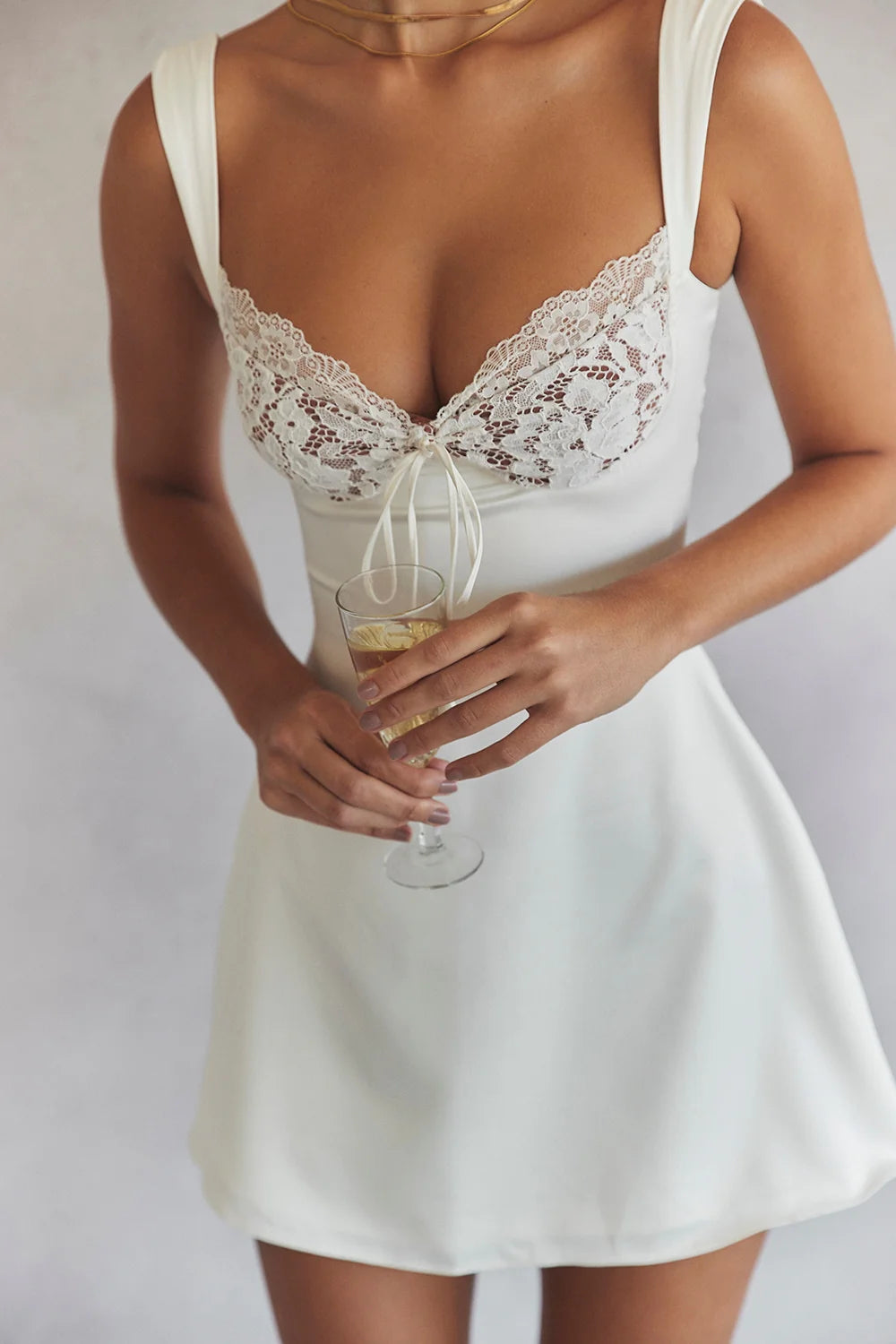 ivory satin and lace mini dress
