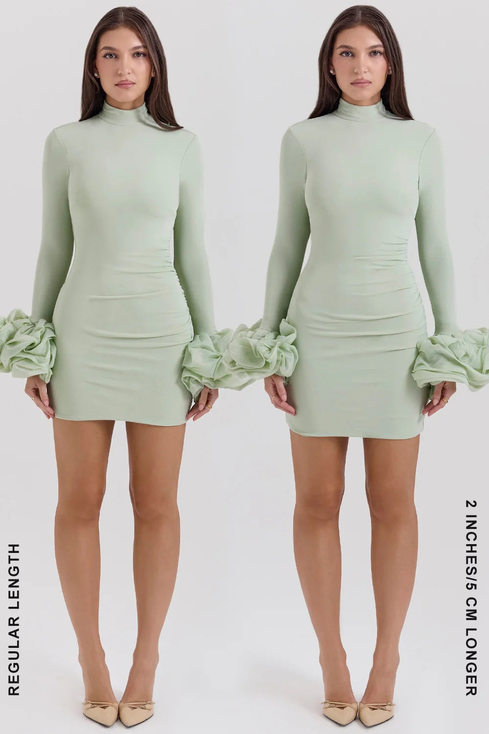 pistachio ruffle cuff mini dress - sale