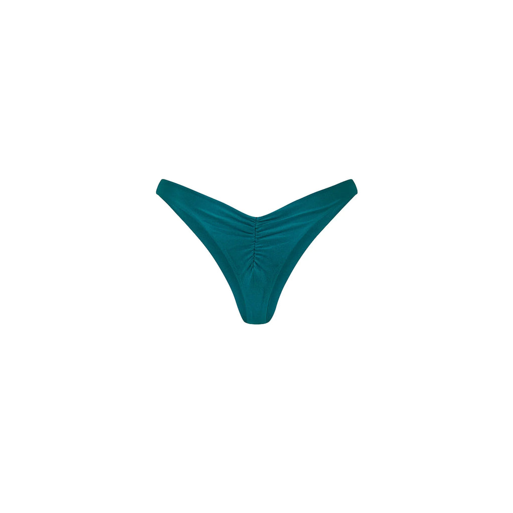 Gathered Deep V Thong Bikini Bottom - Laguna Haze