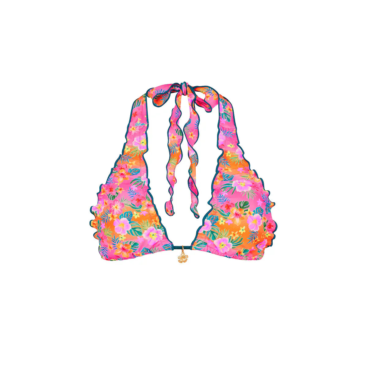Lettuce Edge Halter Bikini Top - Summer Glow