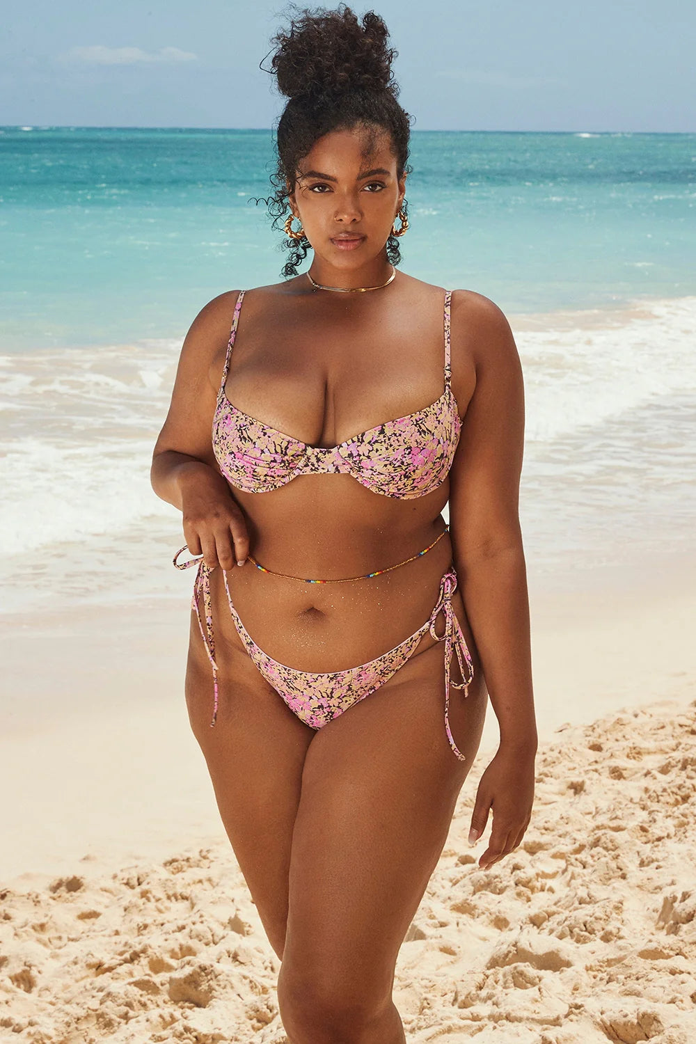 olive floral underwired bikini top