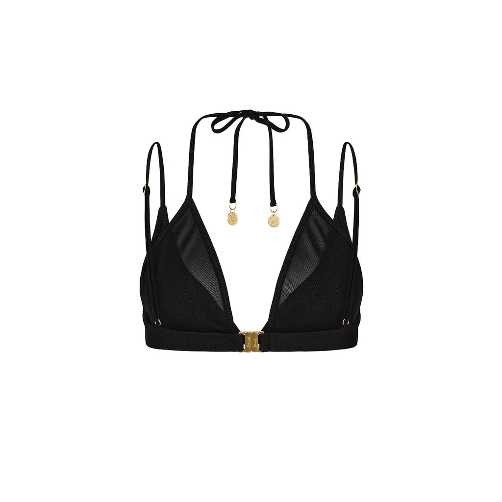Layered Mesh Underwire Bikini Top - Twilight Black