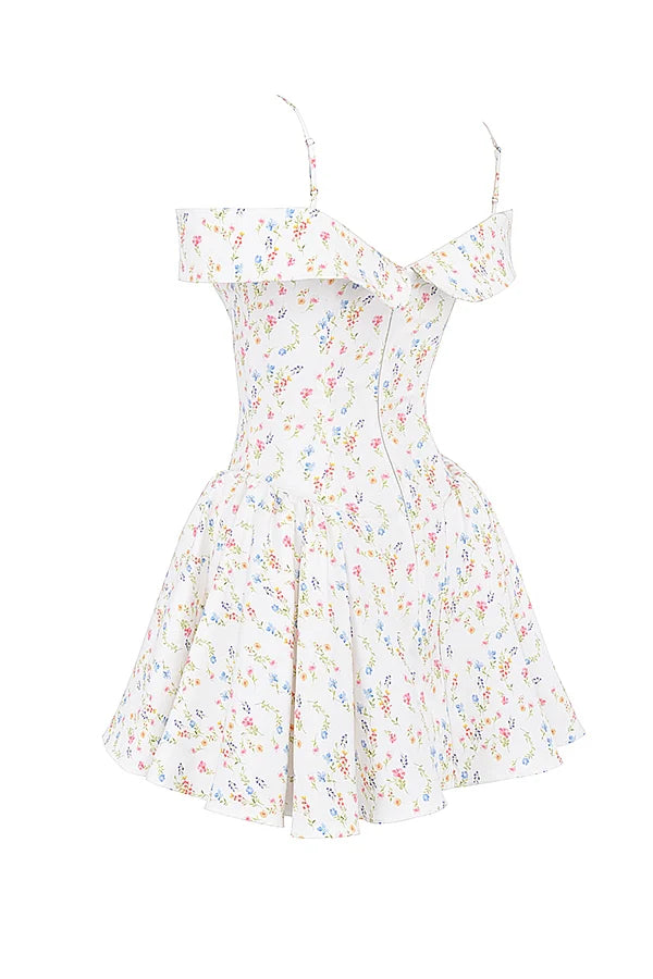 white posy print corset mini dress