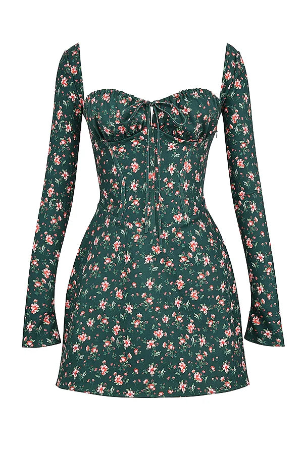 green floral corset mini dress