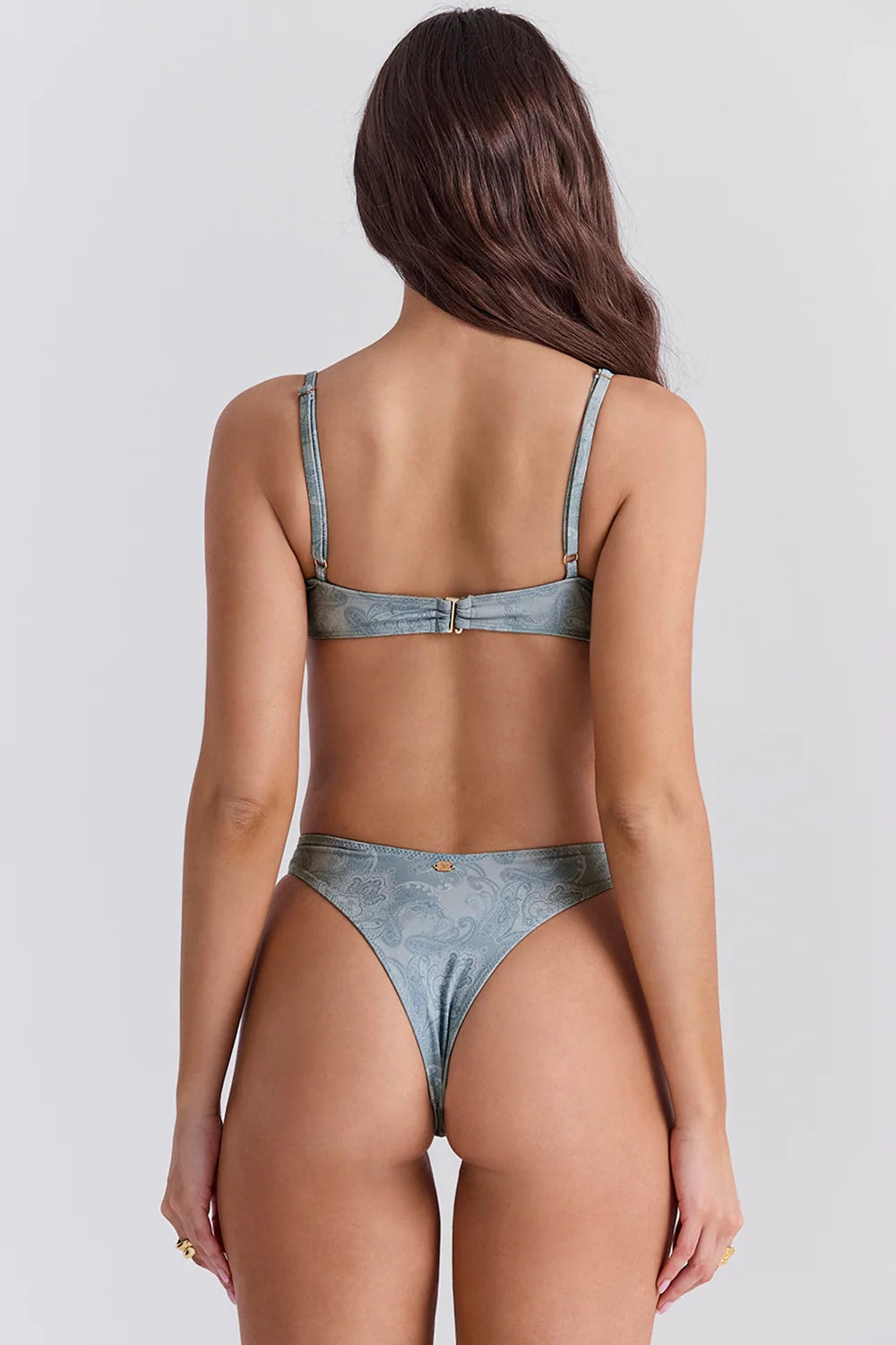 blue paisley high leg bikini bottom