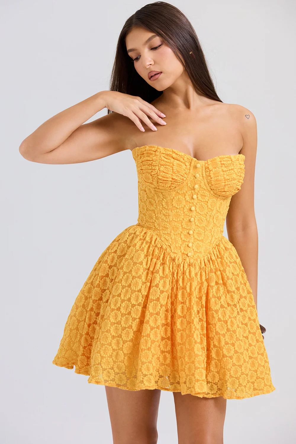 apricot lace corset mini dress