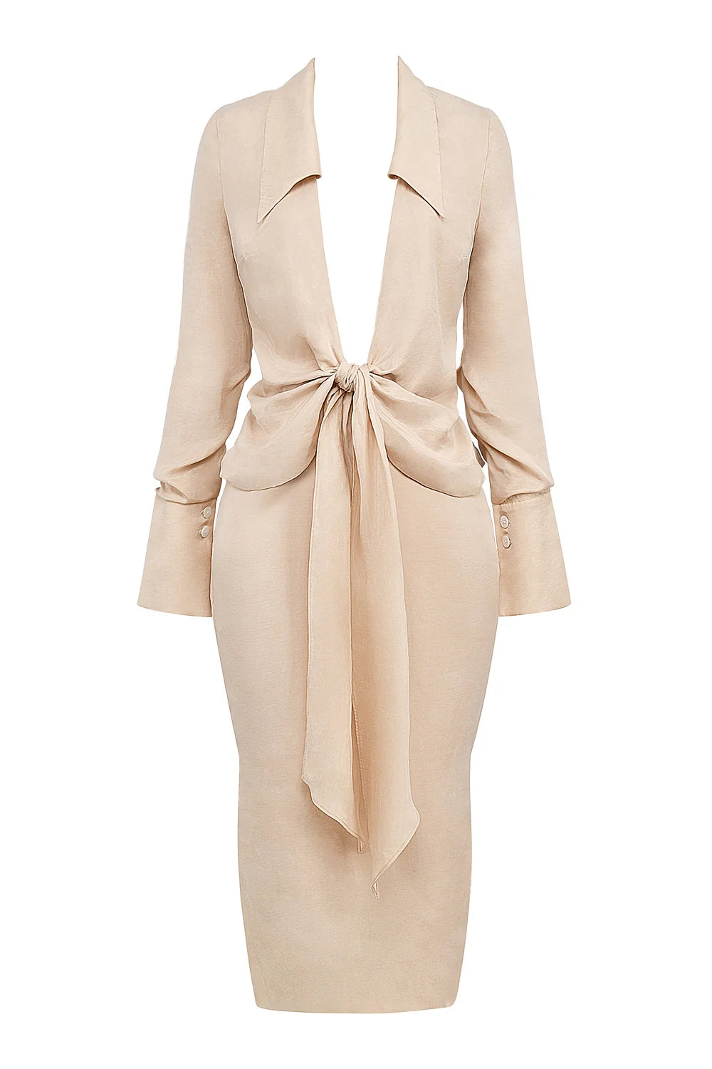 almond plunge shirt midi dress