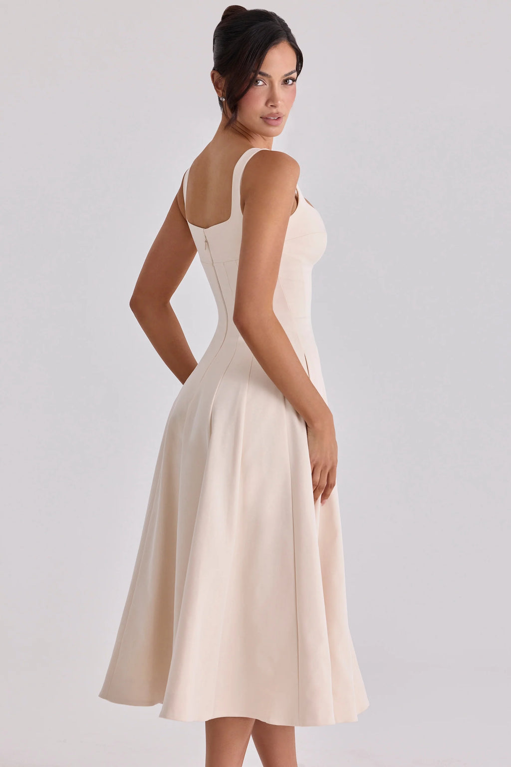 vintage ivory twill silhouette midi dress