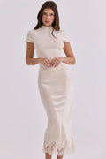 vintage ivory satin + lace midi skirt