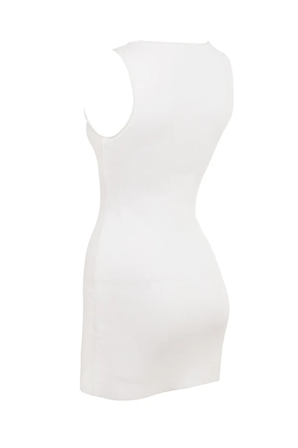 white stretch knit mini dress - sale