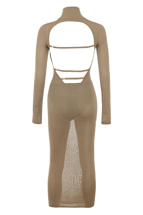 tan knit midi dress