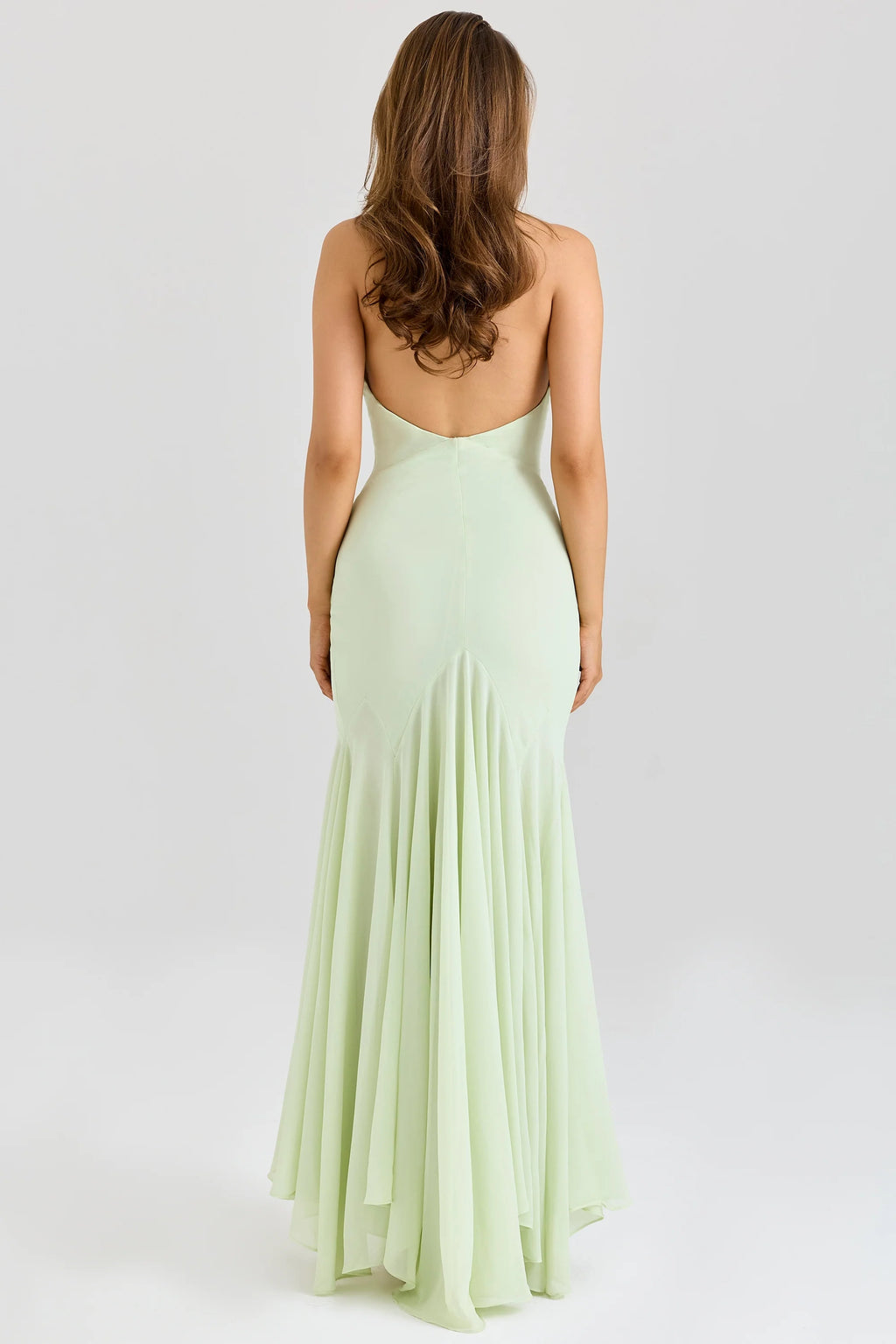 pistachio georgette draped midi dress