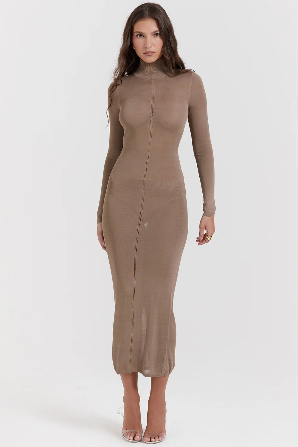 tan knit midi dress