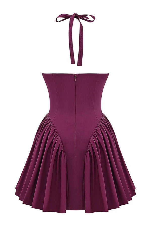 wine halter mini dress