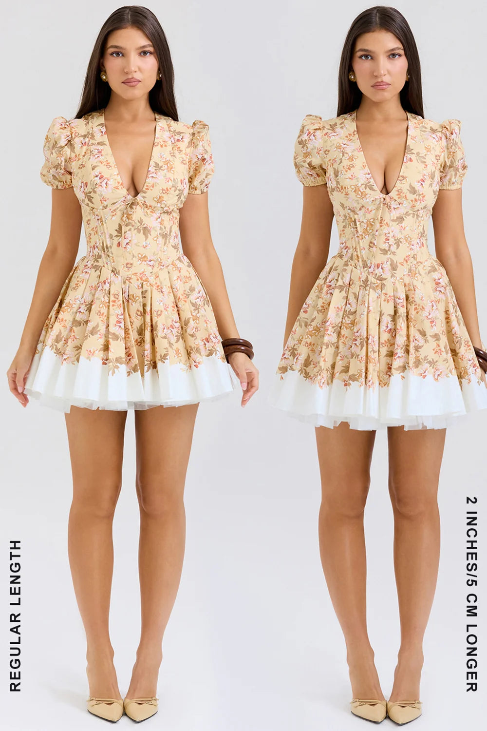 honeyflower print pleated cotton mini dress