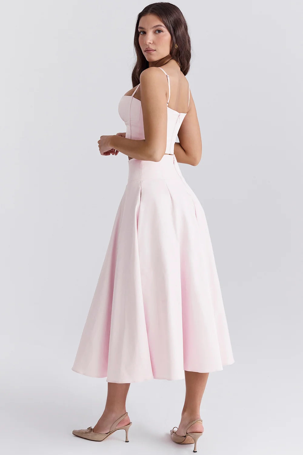 ballerina pink a-line midi skirt