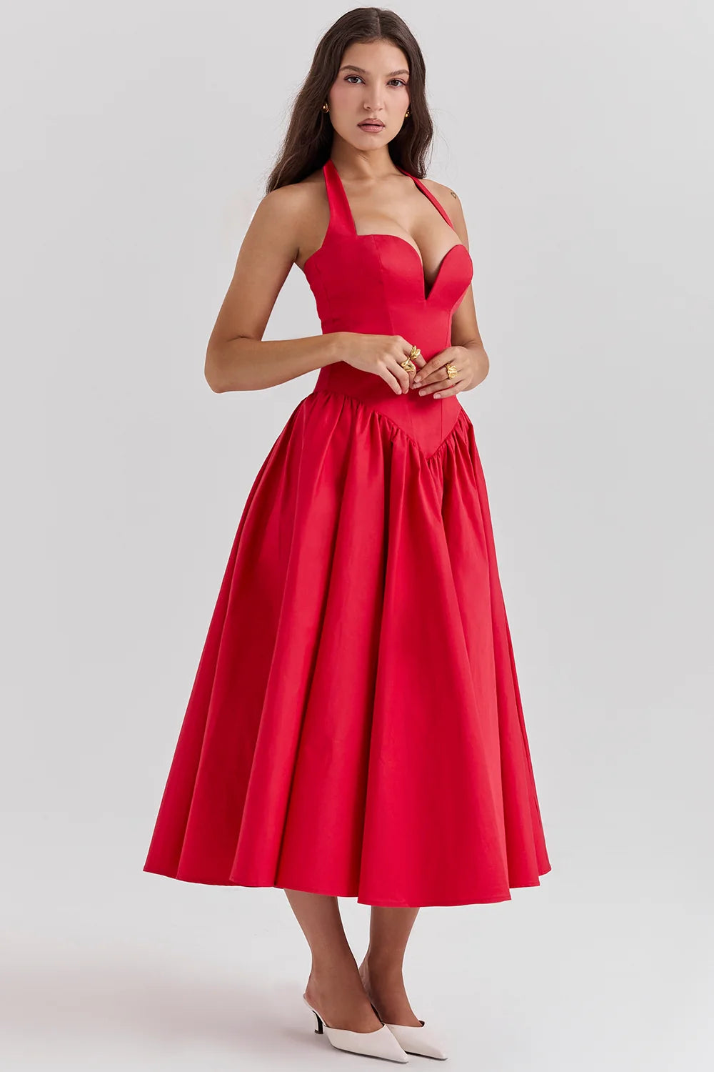 scarlet halter midi dress