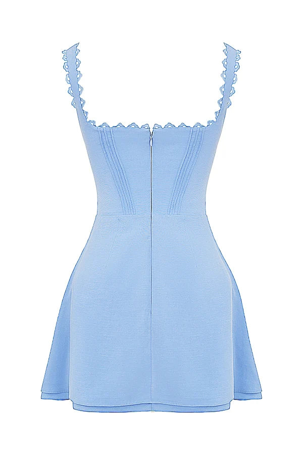 blue pin tuck mini dress