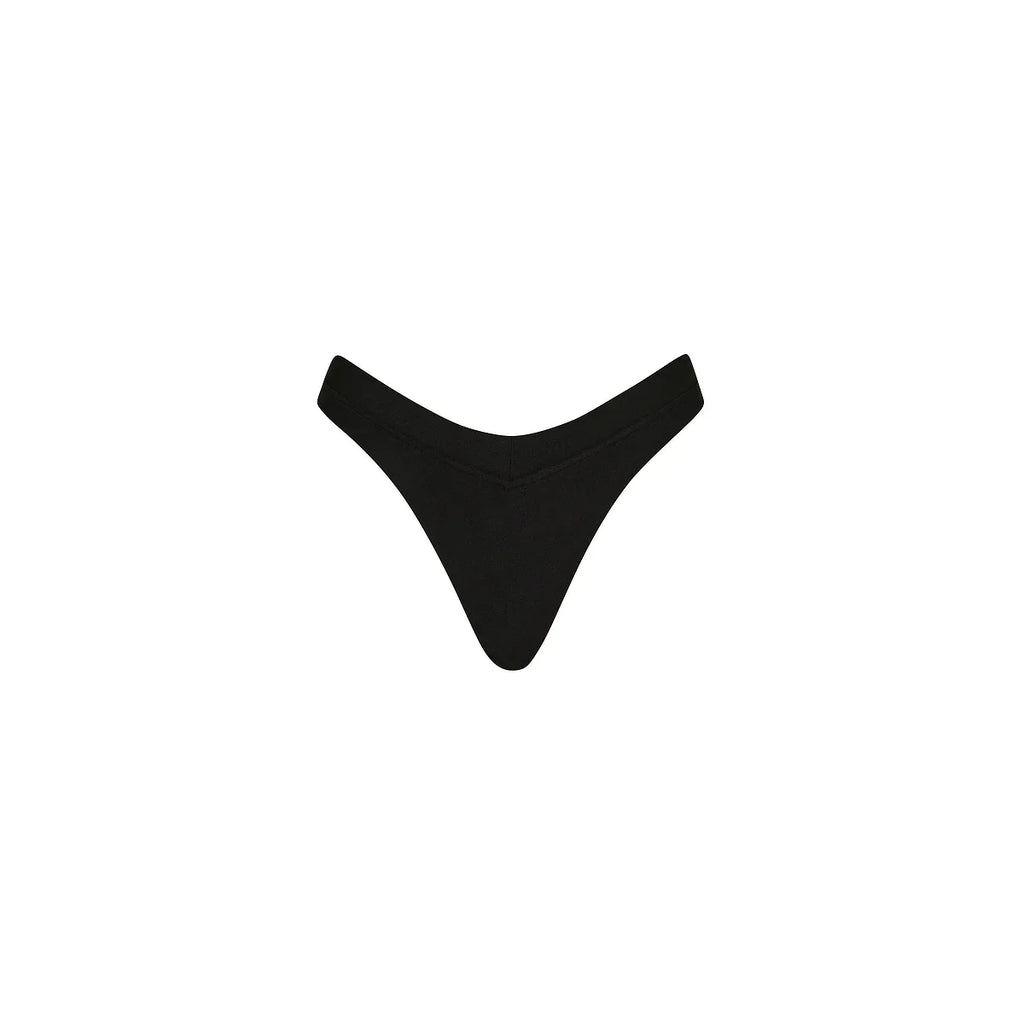 Wide Bind High Leg Thong Bikini Bottom - Twilight Black